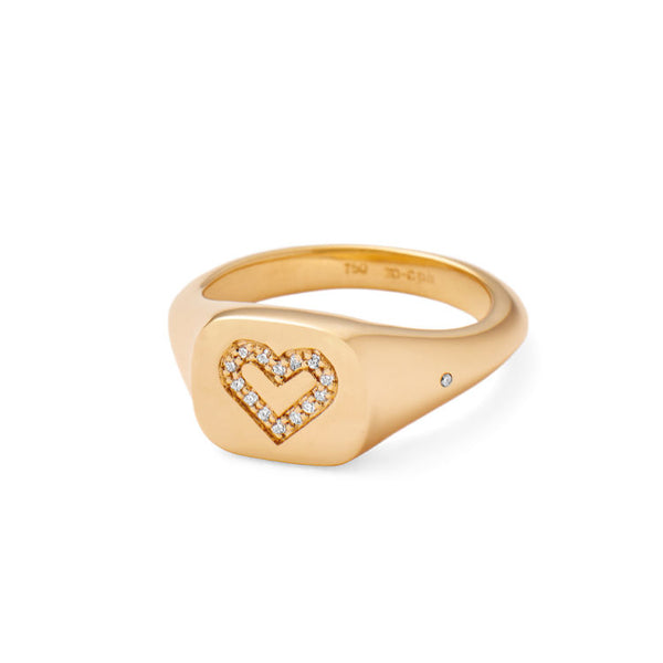 Rock Heart 幸运168官方飞艇结果体彩查询网-168幸 Signet Solid 18K Gold Ring w. Diamonds