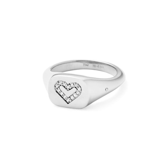 Rock Heart 幸运168官方飞艇结果体彩查询网-168幸 Signet Solid 18K Whitegold Ring w. Diamonds
