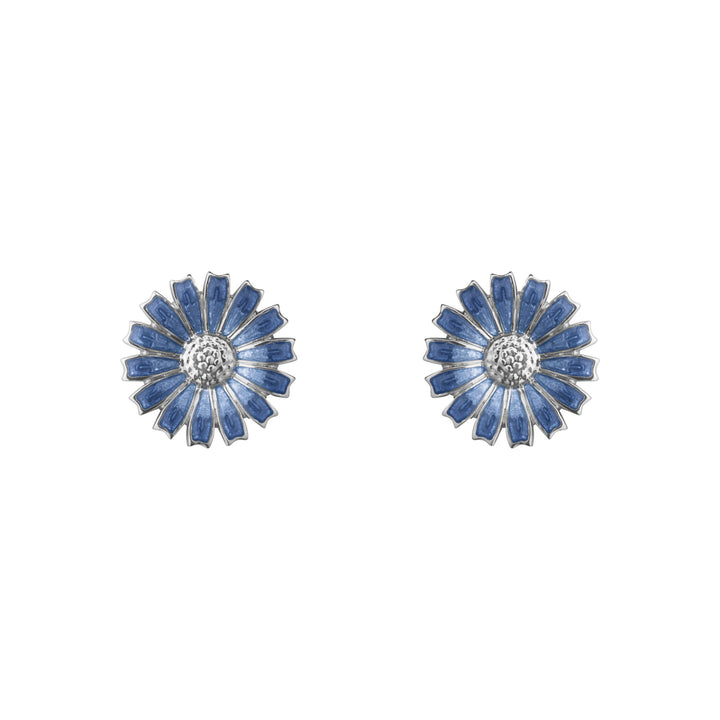 Daisy Silver Studs w. Blue Enamel