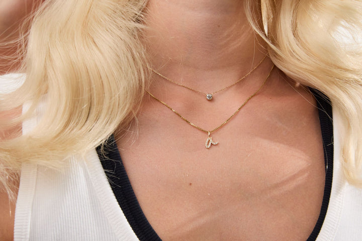 Initial N 14k Gold Necklace w. Lab-Grown Diamonds