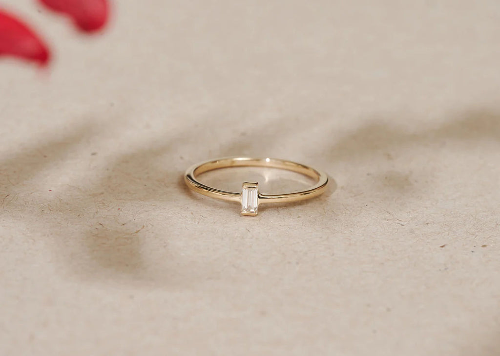 Vertical Baguette Diamond 14K Gold Ring