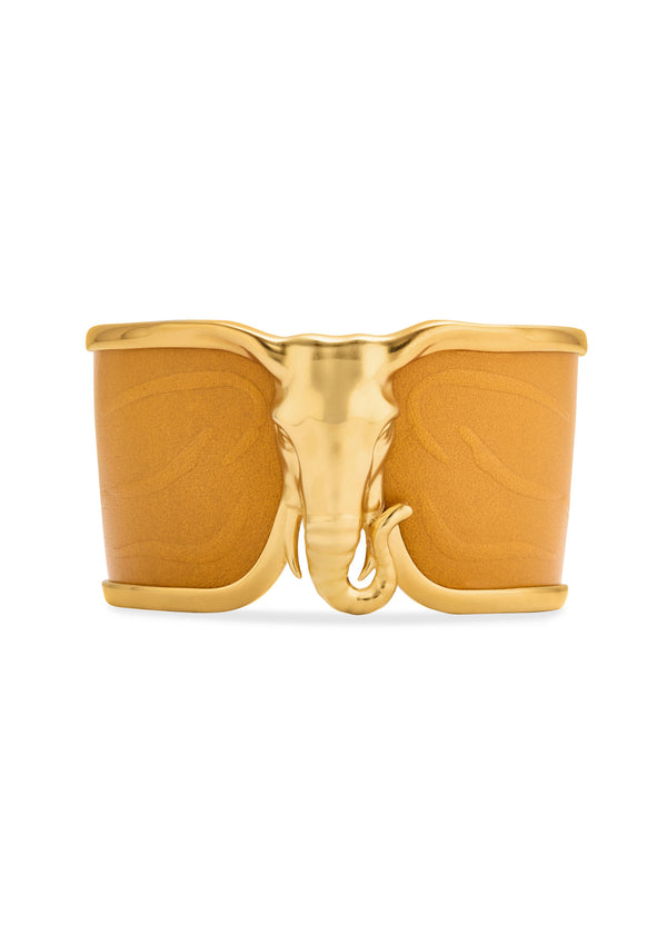 Elephant Mustard Leather & 18K Gold Bangle