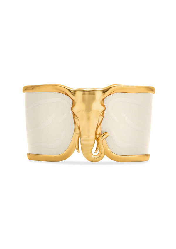 Elephant White Leather & 18K Gold Bangle