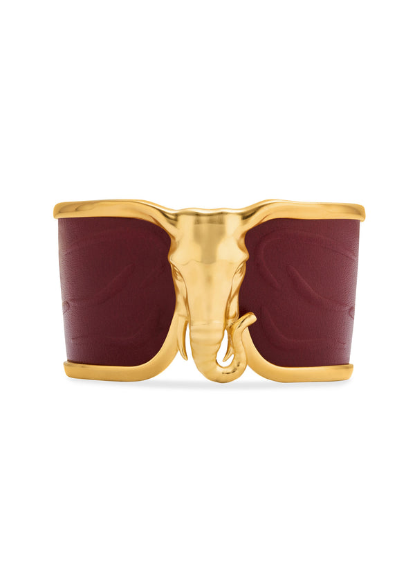 Elephant Burgundy Leather & 18K Gold Bangle