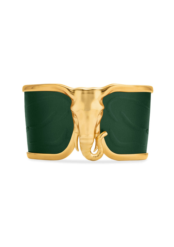 Elephant Green Leather & 18K Gold Bangle