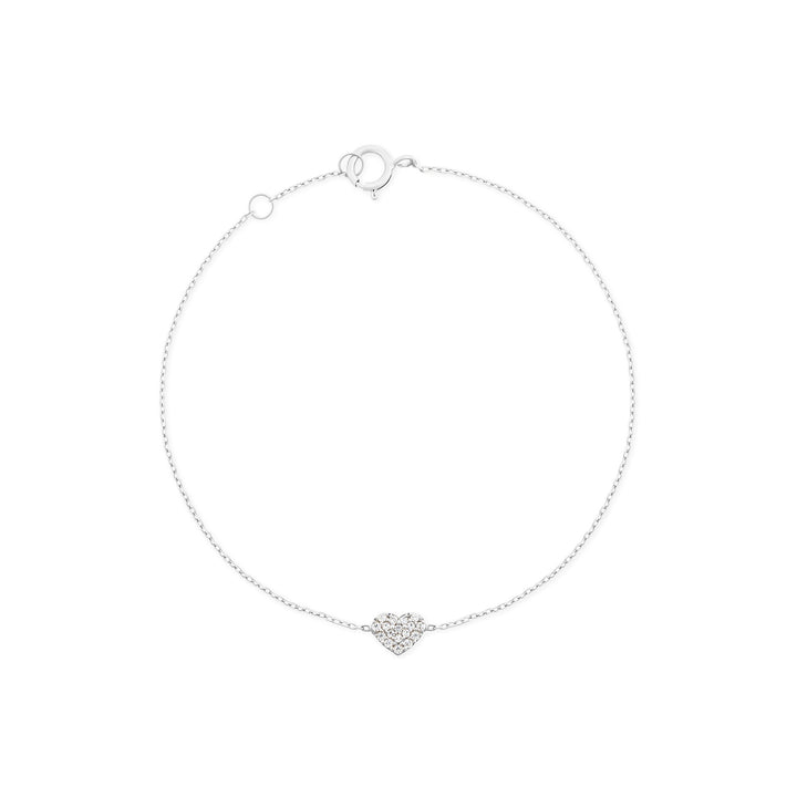 Heart 18K White Gold Bracelet w. Diamonds