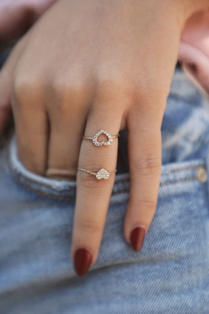 Heart 18K Rose Gold Ring w. Diamonds