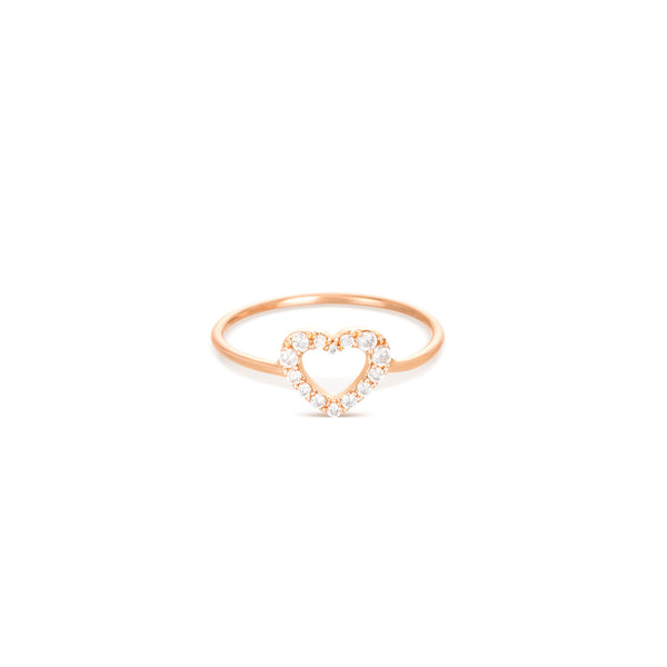 Heart 18K Rose Gold Ring w. Diamonds