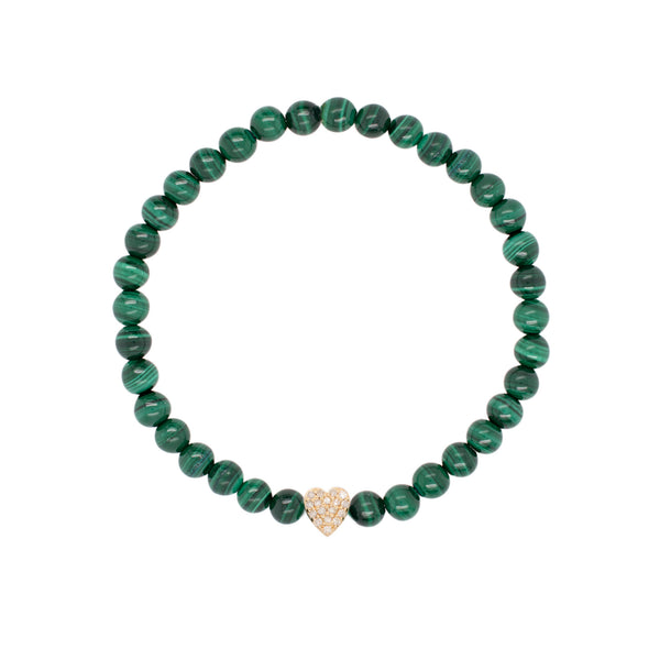 Heart 18K Gold Plated Bracelet w. Malachite & Diamond