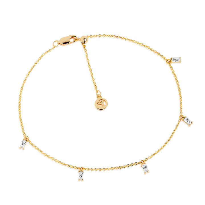 Princess Ankle Chain Gold Plated Anklet w. White Zirconias